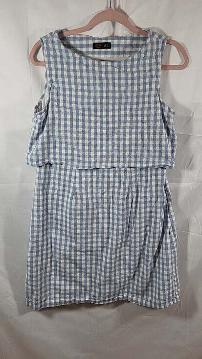 Zink London Dresses & Skirts - Zink London Light Blue Gingham Crew Neck Overlay Mini Dress Size L